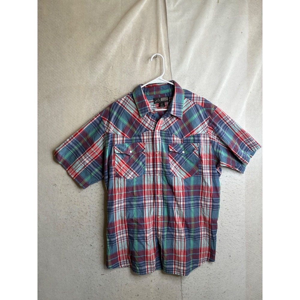 Canyon Guide Outfitters Mens 2X Plaid Western Short Sleeve Button Down Shirt